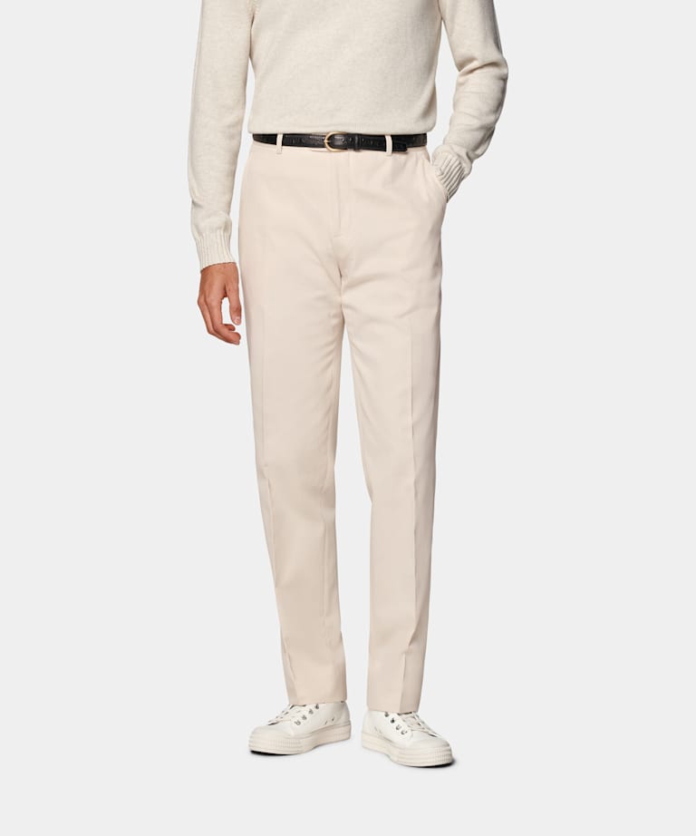 SUITSUPPLY Summer Pure Cotton by Di Sondrio, Italy Sand Straight Leg Trousers