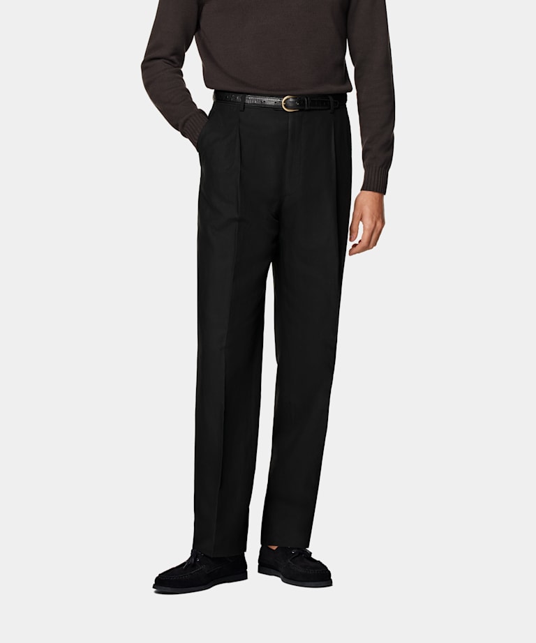 SUITSUPPLY Summer Lyocell Linen Cotton by Di Sondrio, Italy Black Wide Leg Straight Pants