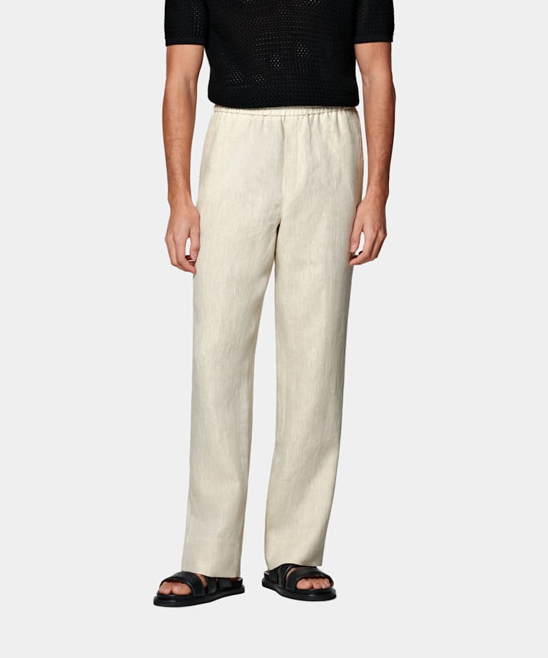 Sand Wide Leg Straight Trousers