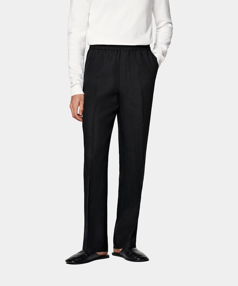Black Wide Leg Straight Trousers