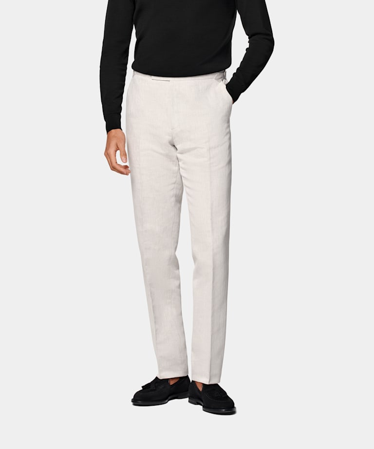 Light Taupe Straight Leg Suit Trousers
