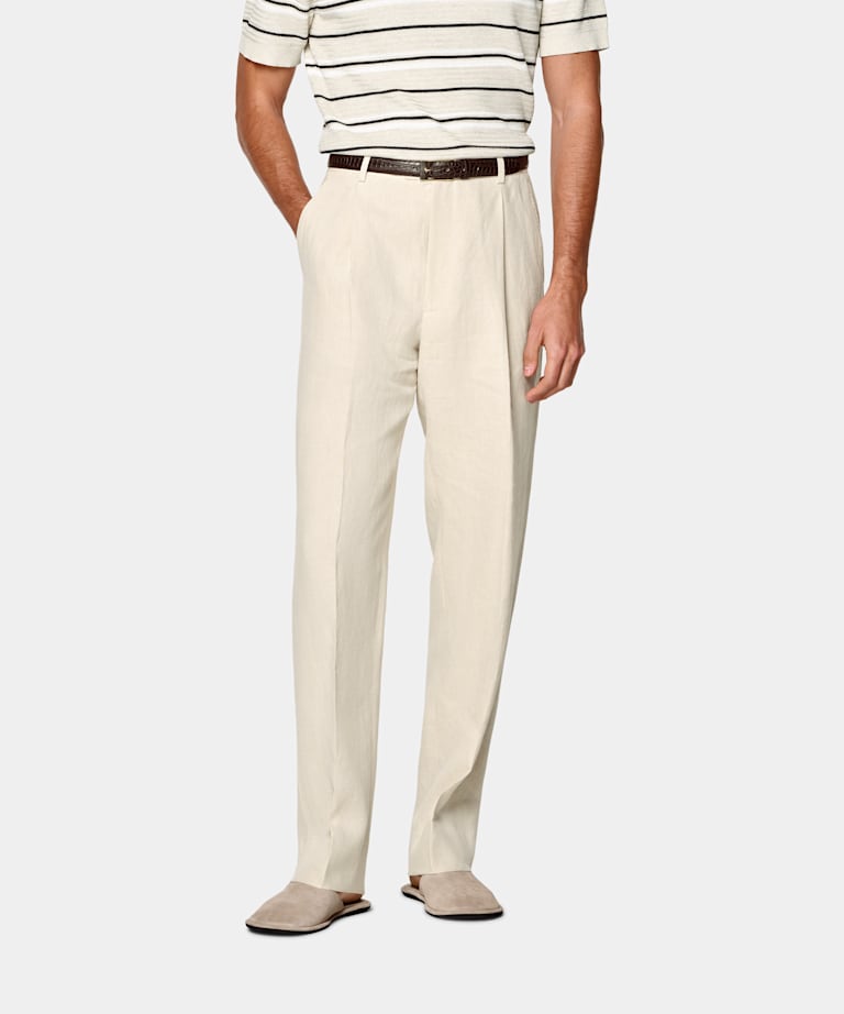 SUITSUPPLY &Eacute;t&eacute; Pur lin par Libeco, Belgique Pantalon de costume Wide Leg Straight sable