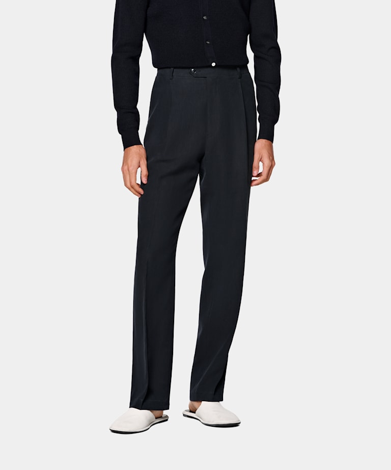 Navy Wide Leg Straight Suit Trousers