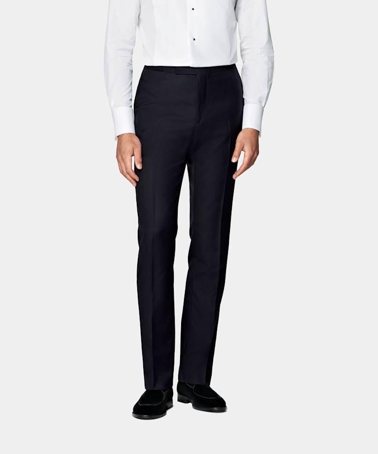 Navy Slim Leg Straight Tuxedo Pants