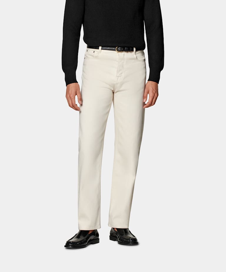 SUITSUPPLY All Season Selvedge Denim by Candiani, Italy Off-White Straight Leg Jeans