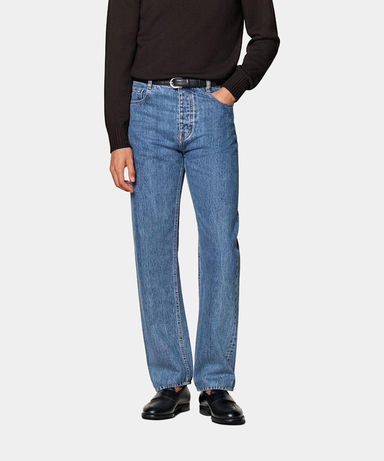 Mid Blue Straight Leg Jeans