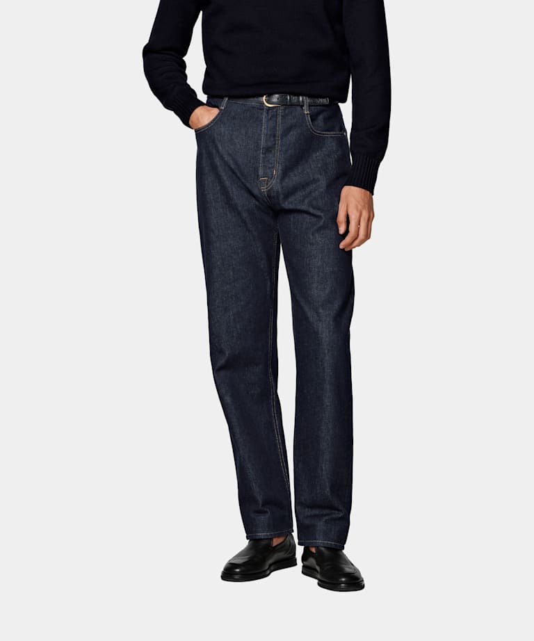 Dark Blue Straight Leg Tapered Jeans