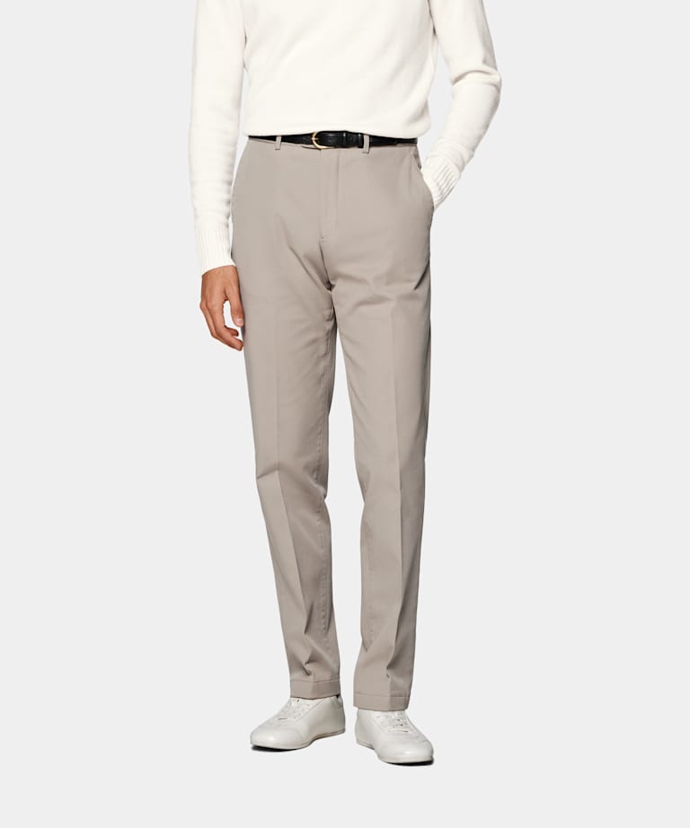 Taupe Slim Leg Straight Chinos
