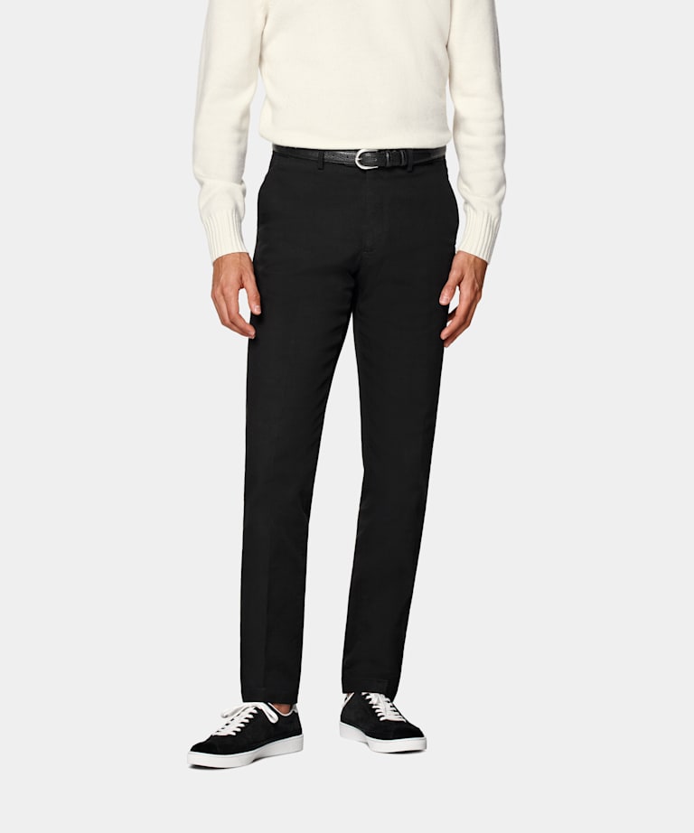 SUITSUPPLY All Season Stretch Cotton by Cervotessile, Italy Black Slim Leg Straight Chinos