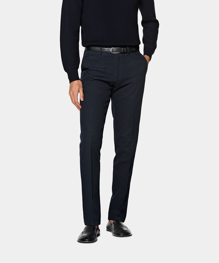 Navy Slim Leg Straight Chinos