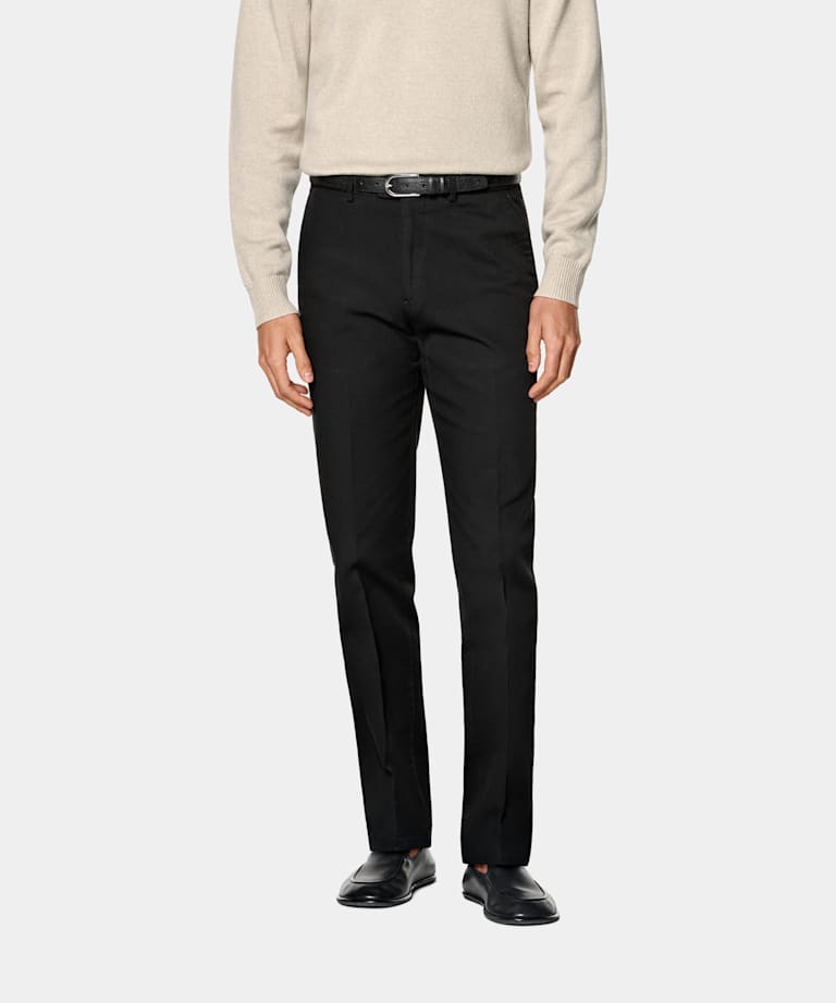 SUITSUPPLY All Season Stretch Cotton by Cervotessile, Italy Black Slim Leg Straight Chinos