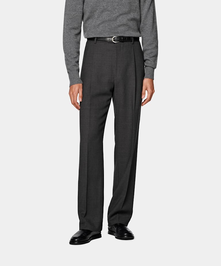 Dark Grey Wide Leg Straight Trousers
