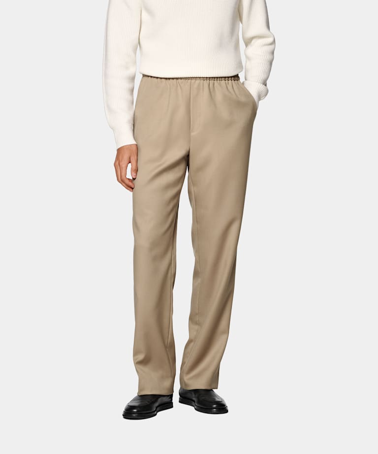 Sand Wide Leg Straight Trousers