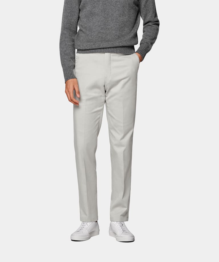 Light Grey Slim Leg Straight Chinos