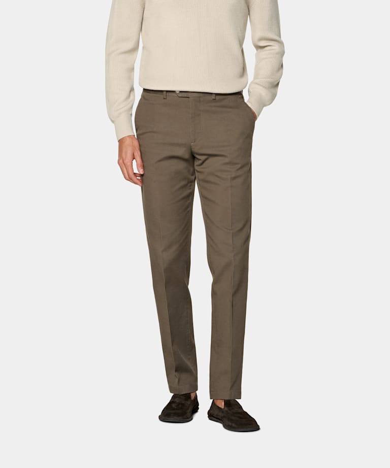 Mid Green Slim Leg Straight Chinos