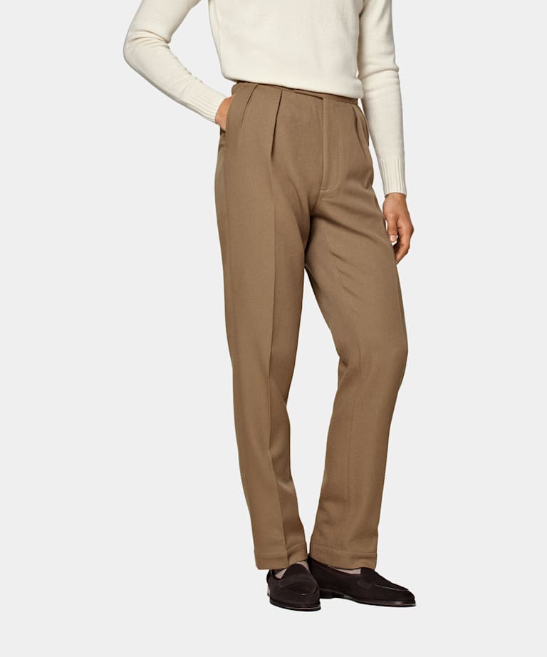 Mid Brown Pleated Mira Trousers