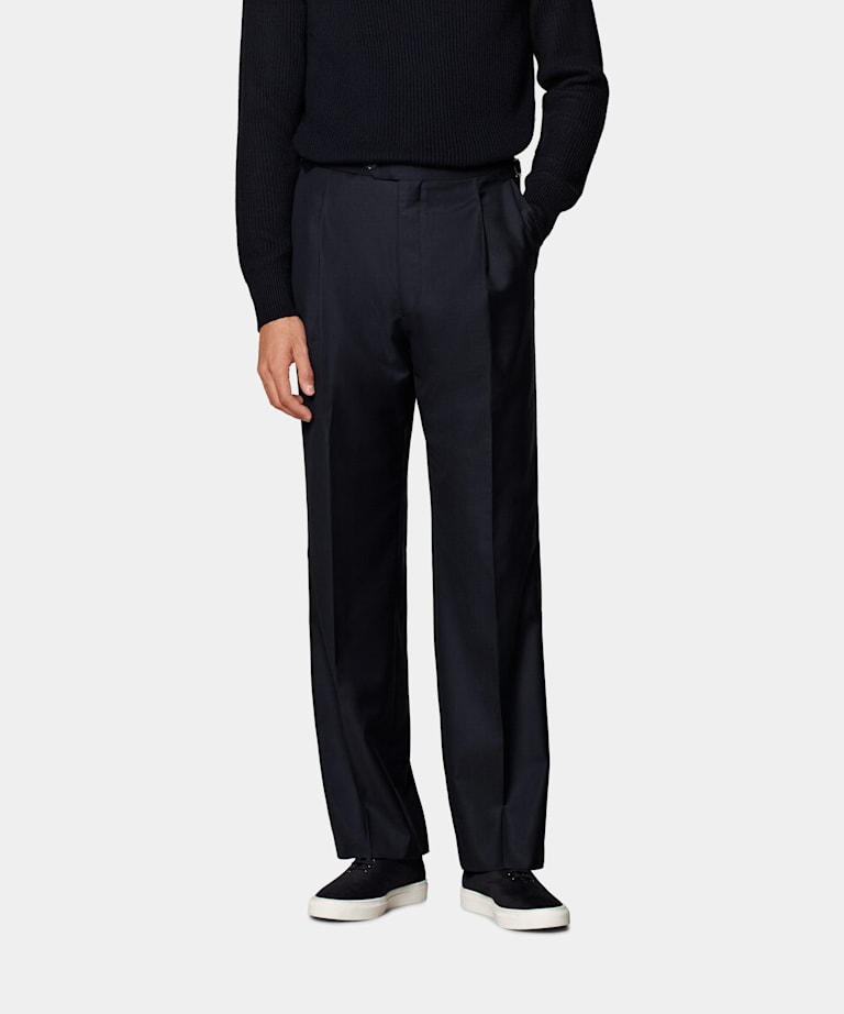 SUITSUPPLY All Season Pure S110's Wool by Vitale Barberis Canonico, Italy Navy Wide Leg Straight Trousers