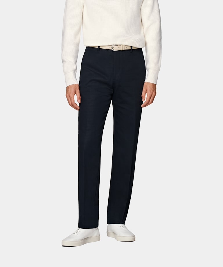 Navy Straight Leg Trousers