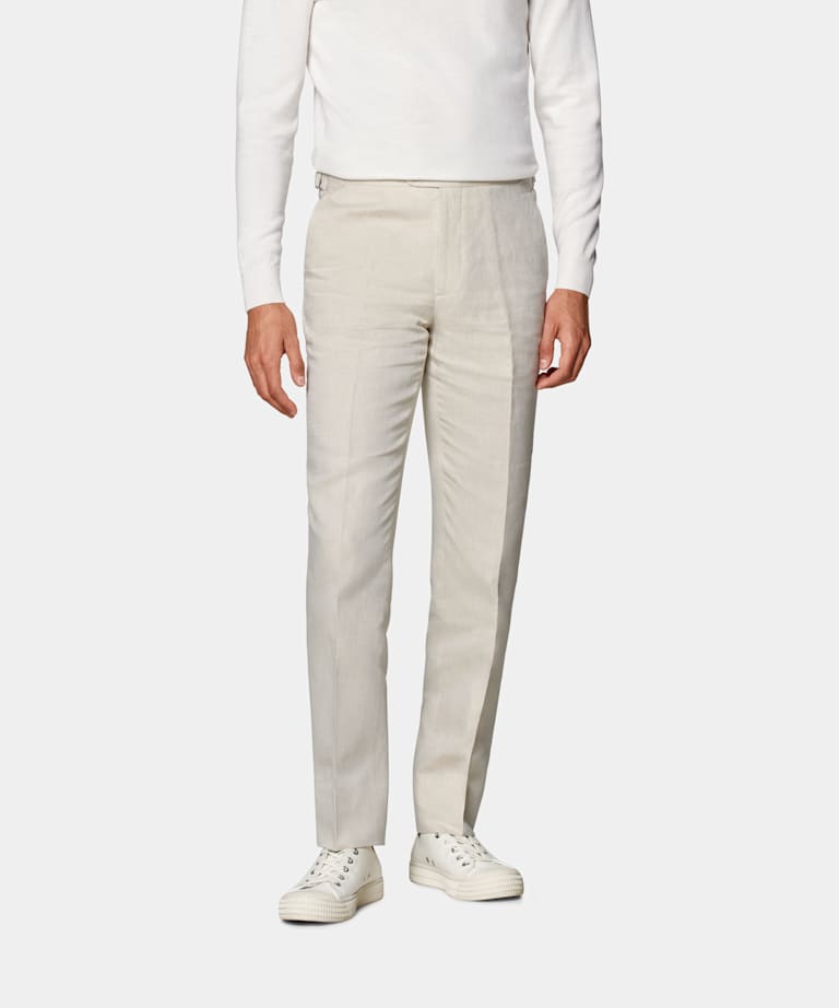 SUITSUPPLY Summer Linen Cotton by Di Sondrio, Italy Sand Slim Leg Straight Trousers