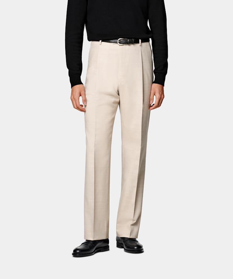 Sand Wide Leg Straight Trousers