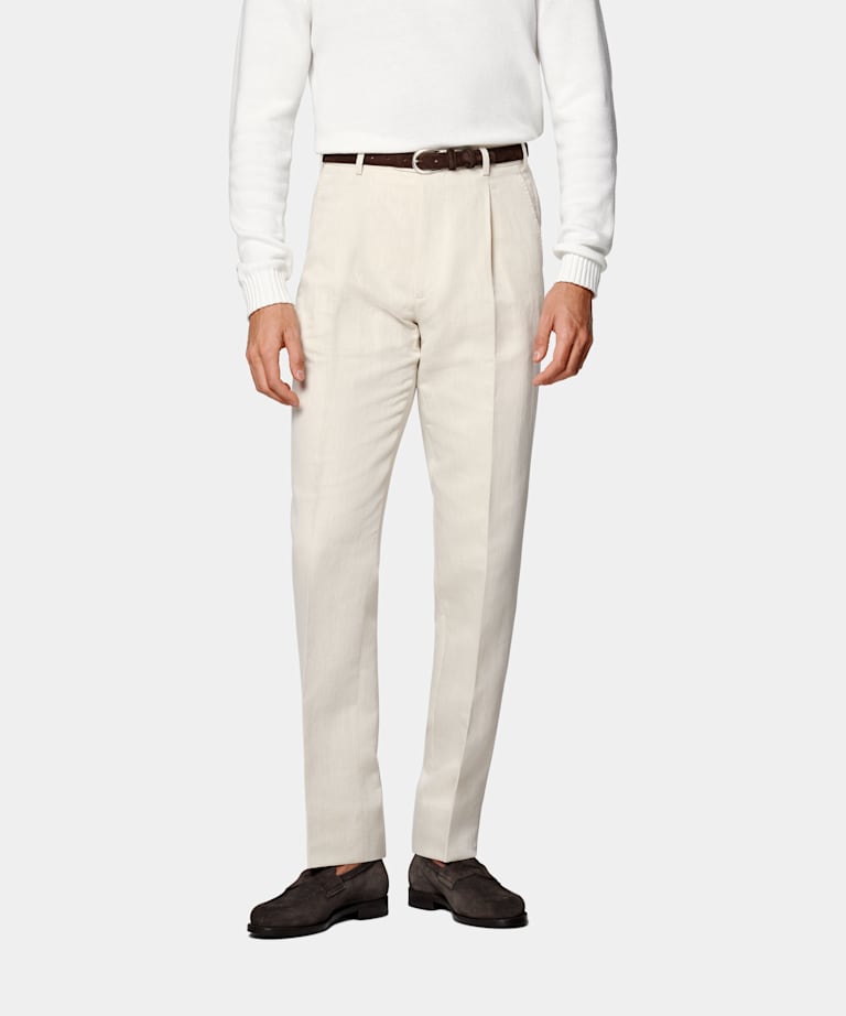 Sand Wide Leg Tapered Trousers