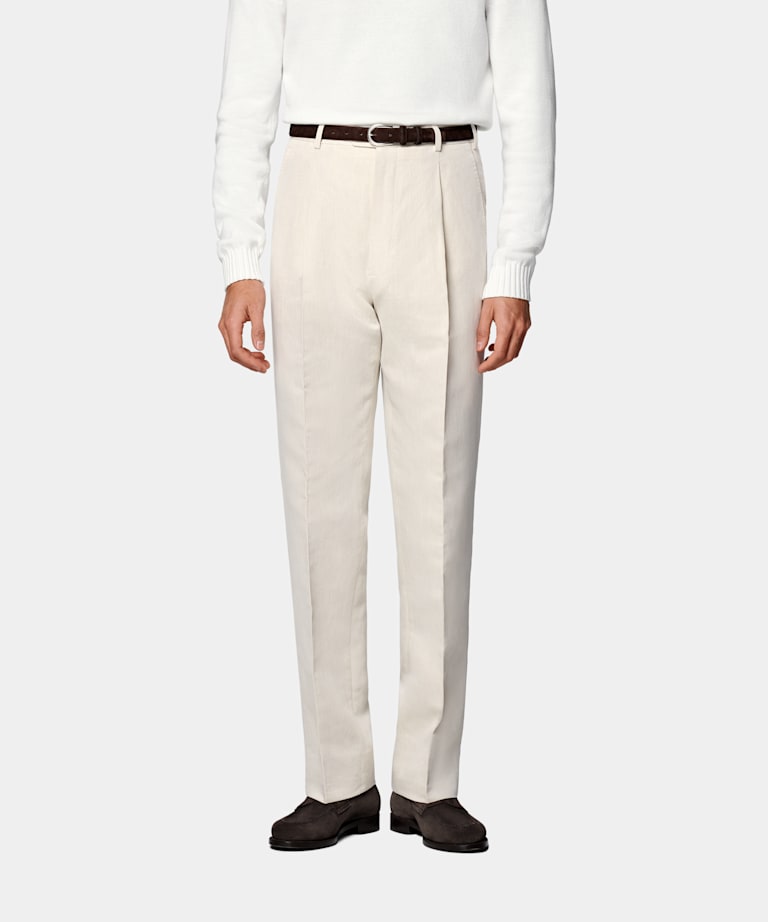 Sand Wide Leg Straight Trousers