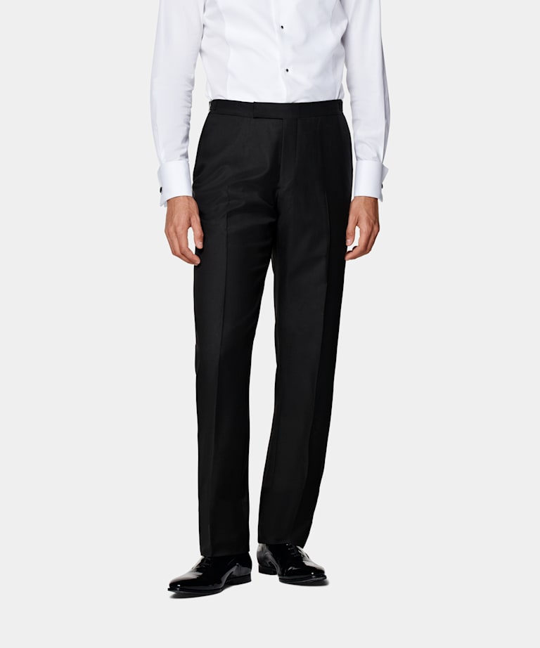 Black Straight Leg Tuxedo Trousers