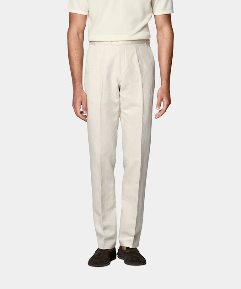 SUITSUPPLY Summer Linen Cotton by Di Sondrio, Italy Sand Straight Leg Suit Trousers