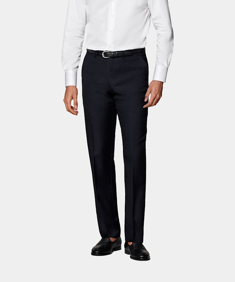 SUITSUPPLY All Season Pure S110's Wool by Vitale Barberis Canonico, Italy  Navy Slim Leg Straight Suit Pants