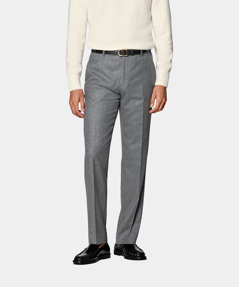 SUITSUPPLY Winter Pure S120's Flannel Wool by Vitale Barberis Canonico, Italy  Mid Grey Straight Leg Pants