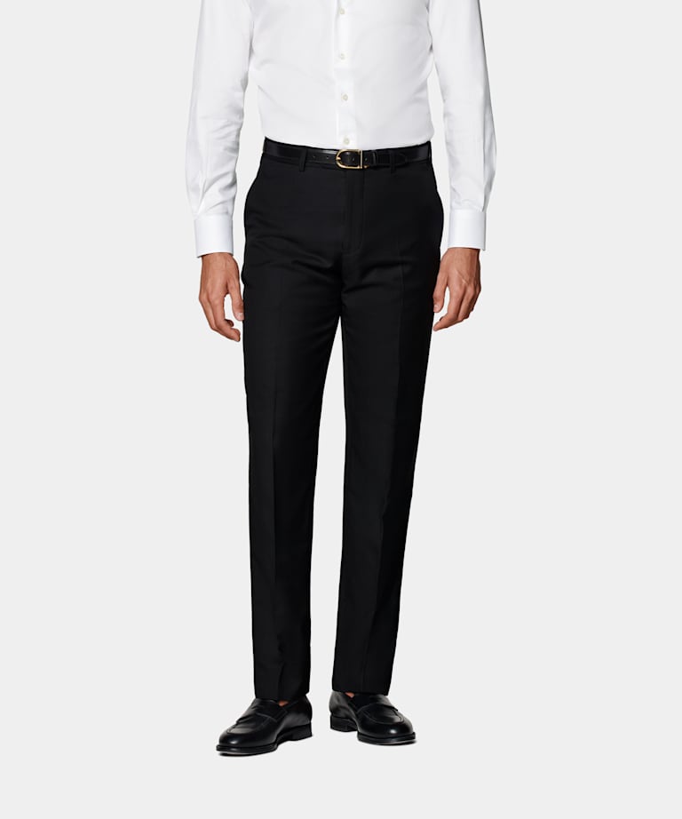 SUITSUPPLY All Season Pure S110's Wool by Vitale Barberis Canonico, Italy  Black Slim Leg Straight Suit Pants