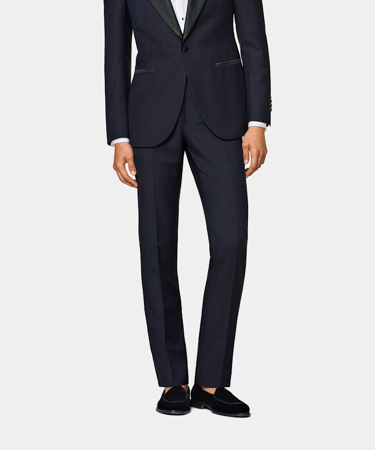  Navy Slim Leg Straight Tuxedo Pants