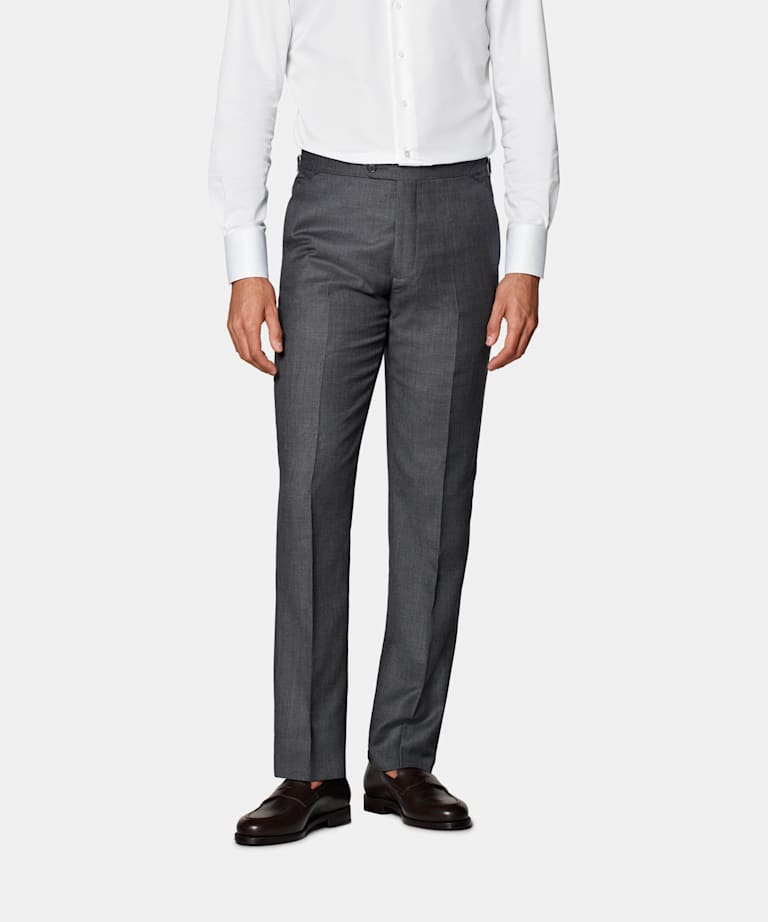 SUITSUPPLY All Season Pure S130's Wool by Reda, Italy Dark Grey Bird's Eye Slim Leg Straight Suit Trousers