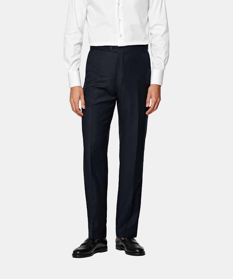 Navy Bird's Eye Straight Leg Suit Trousers