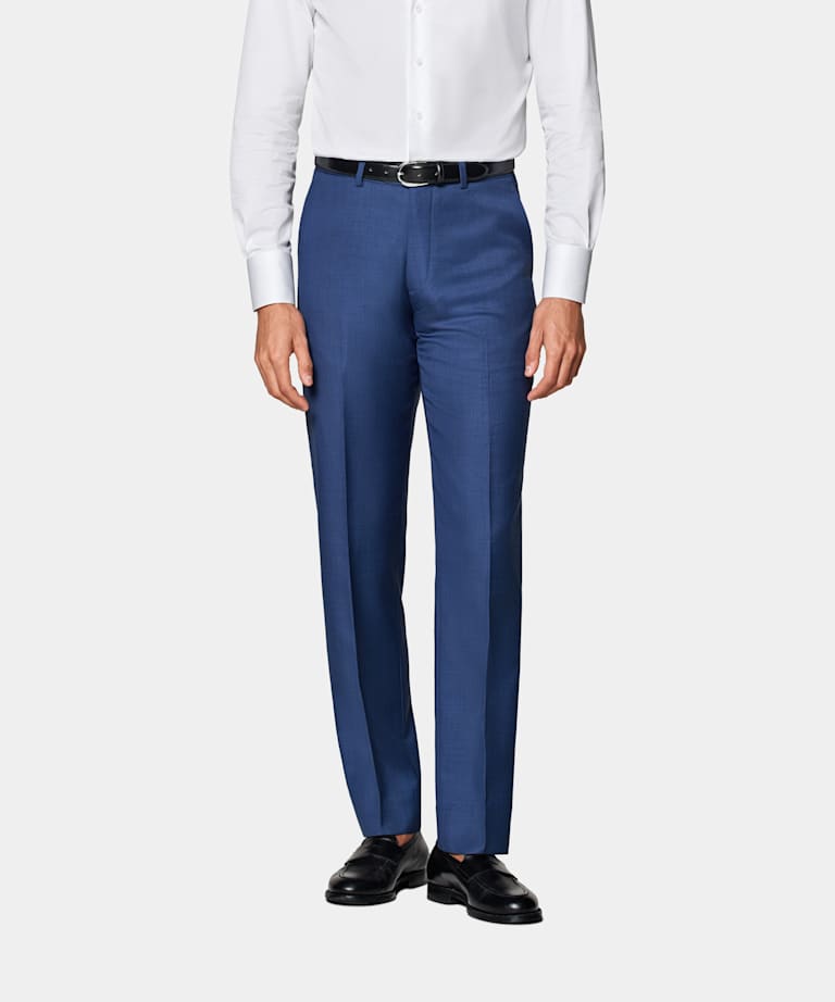 Mid Blue Slim Leg Straight Suit Trousers