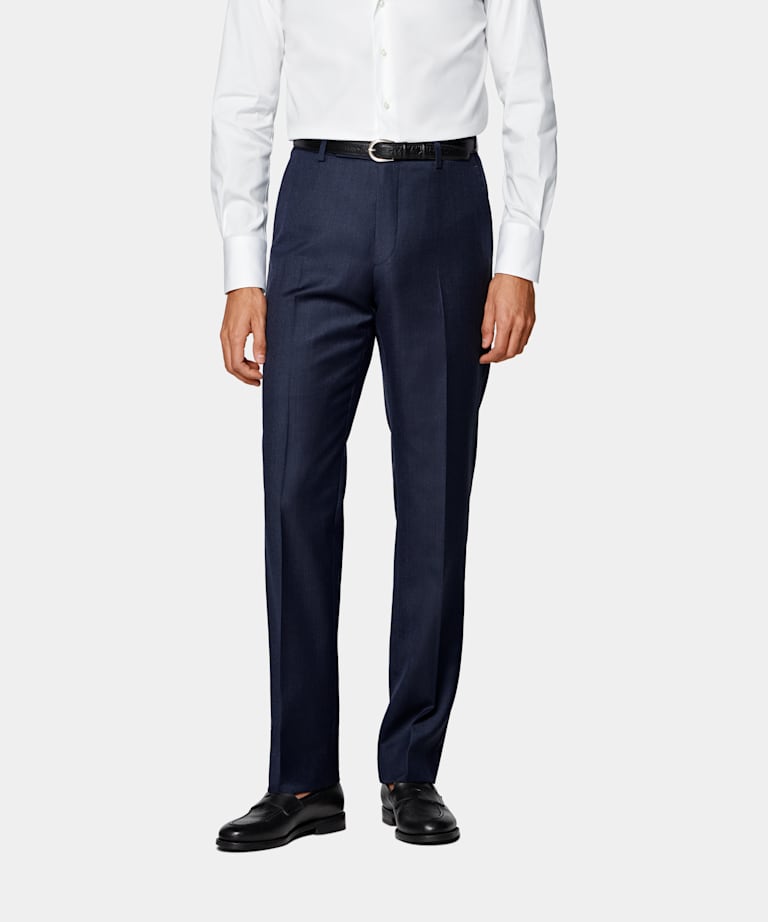 Mid Blue Straight Leg Suit Trousers