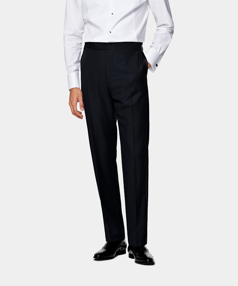 Navy Straight Leg Tuxedo Trousers