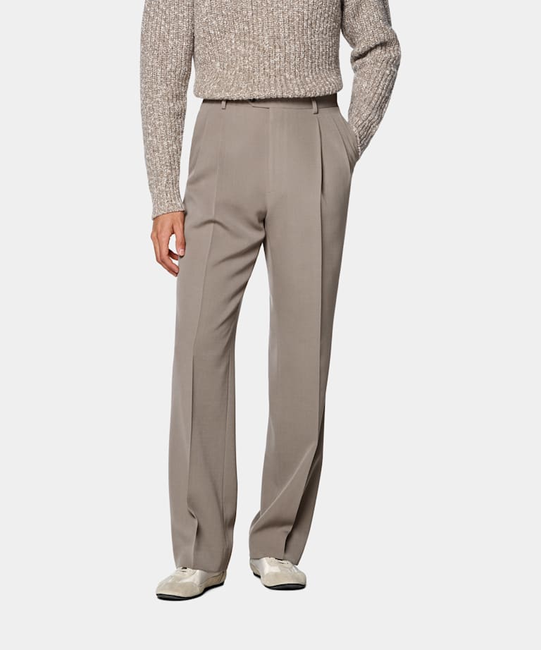 Mid Taupe Wide Leg Suit Trousers