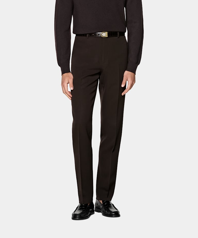 Dark Brown Straight Leg Suit Trousers