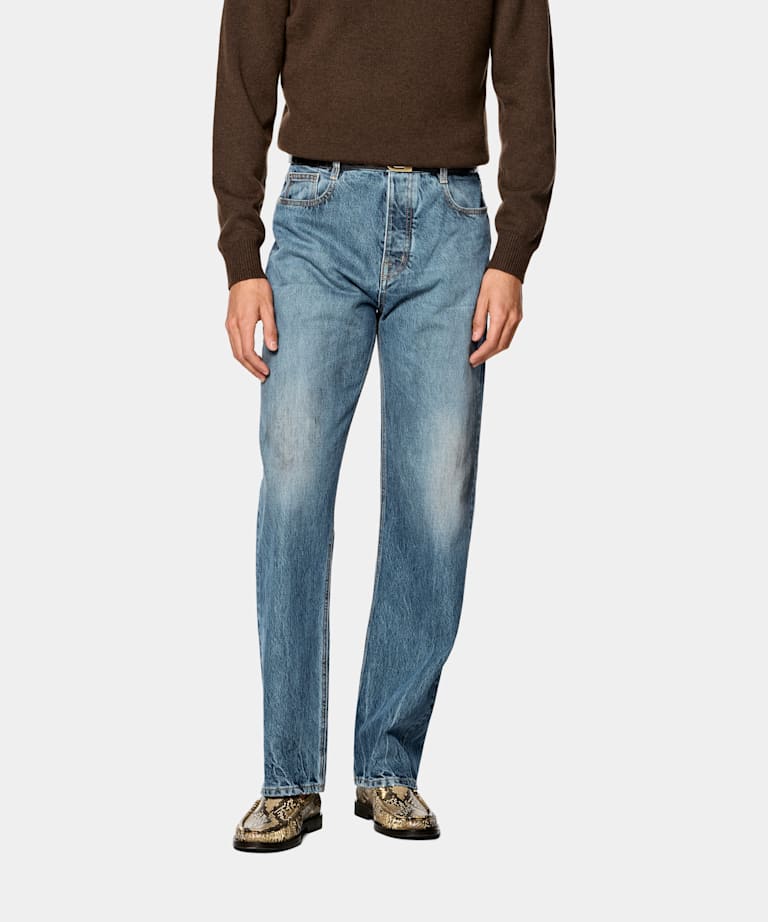 Mid Blue Straight Leg Jeans
