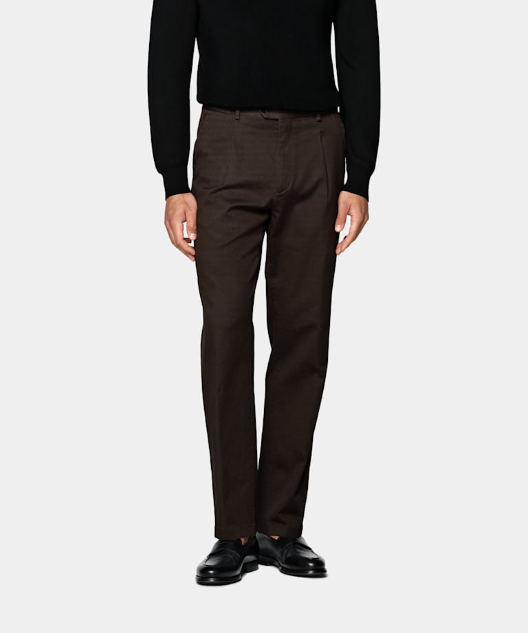 Dark Brown Wide Leg Tapered Chinos
