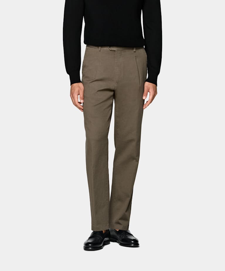 SUITSUPPLY All Season Stretch Cotton de Cervotessile, Italia Mid Green Wide Leg Tapered Chinos