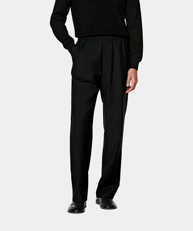SUITSUPPLY All Season Wool Mohair by Vitale Barberis Canonico, Italy Black Wide Leg Trousers