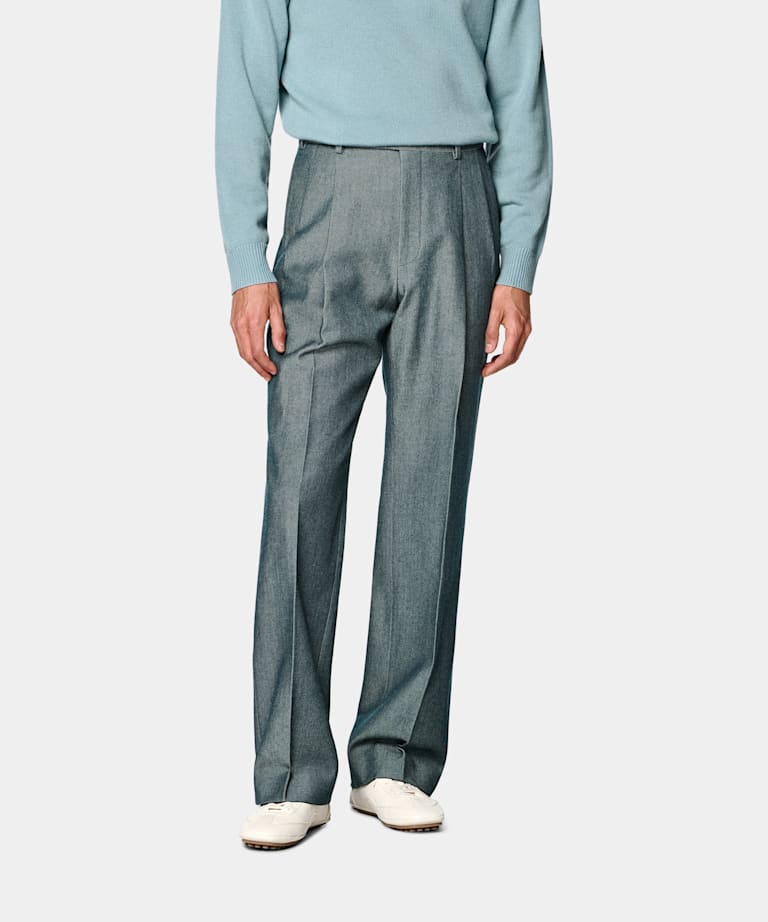 SUITSUPPLY All Season Wool Cotton von Ricciarini, Italien Mid Blue Wide Leg Trousers
