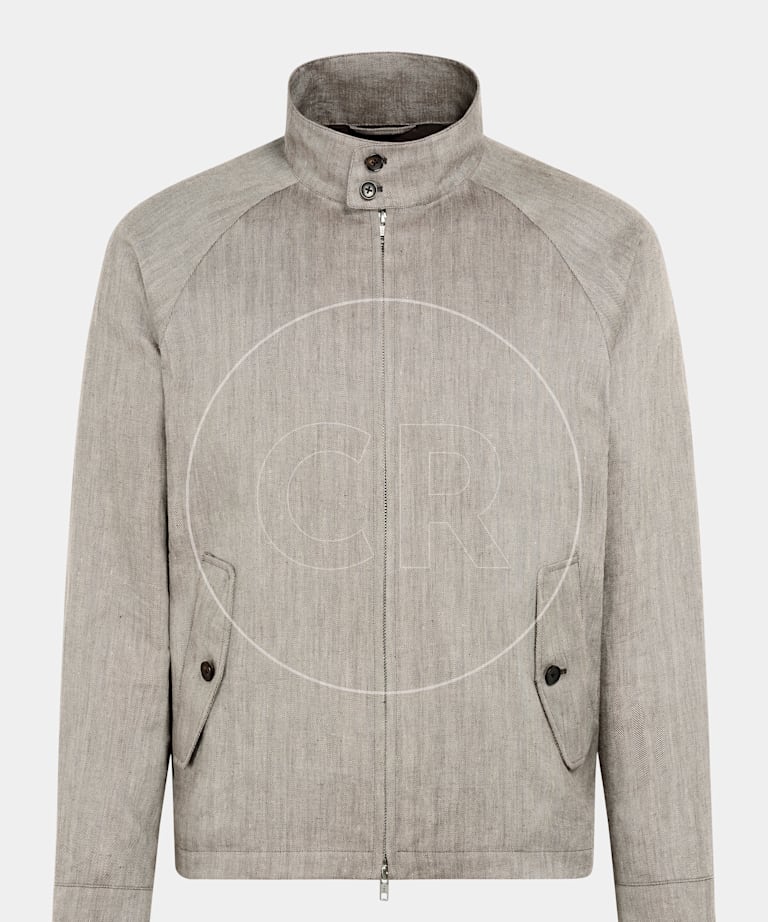 Dark Brown Herringbone Raglan Bomber Jacket