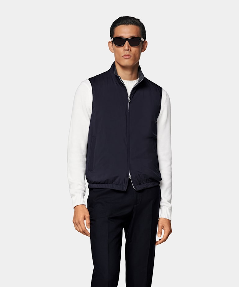 Navy Reversible Light Padded Zip Vest