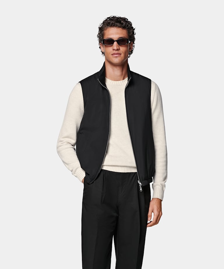 Black Reversible Light Padded Zip Vest