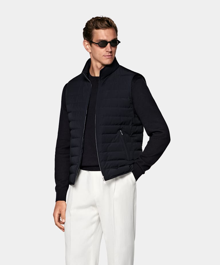 Navy Padded Down Zip Vest