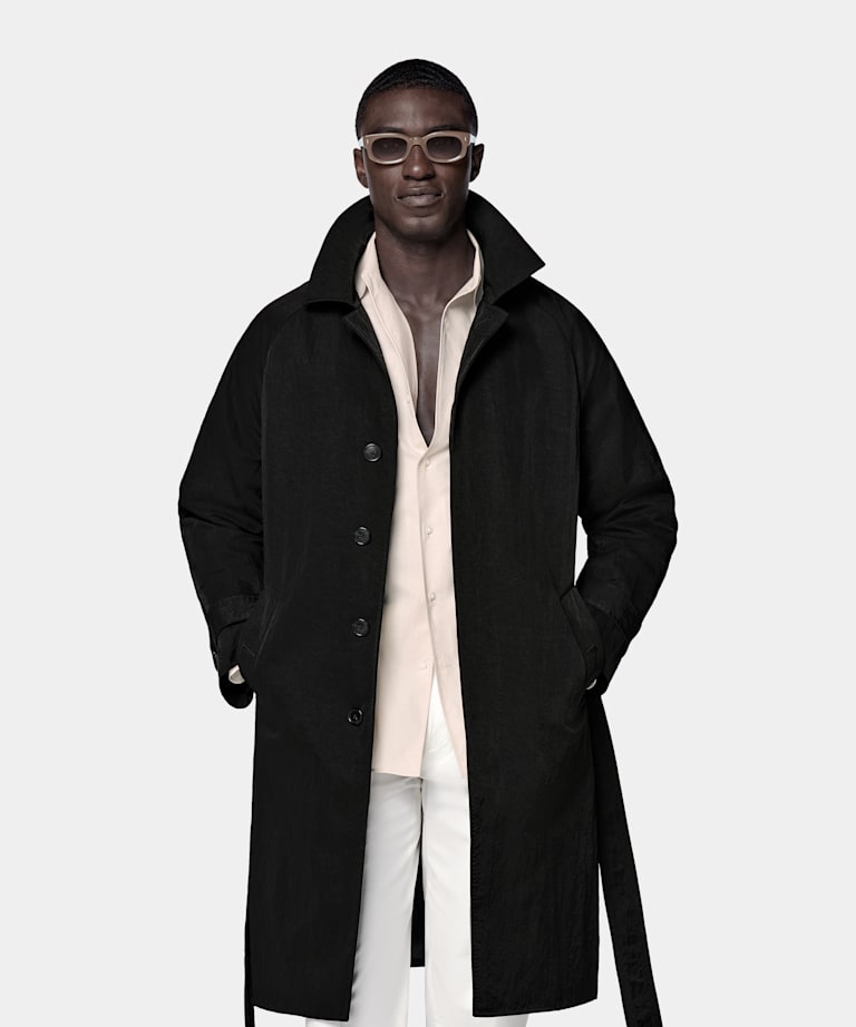 TMJSPOYOU Mens Wool Blend Trench Coat Single Breasted Notch