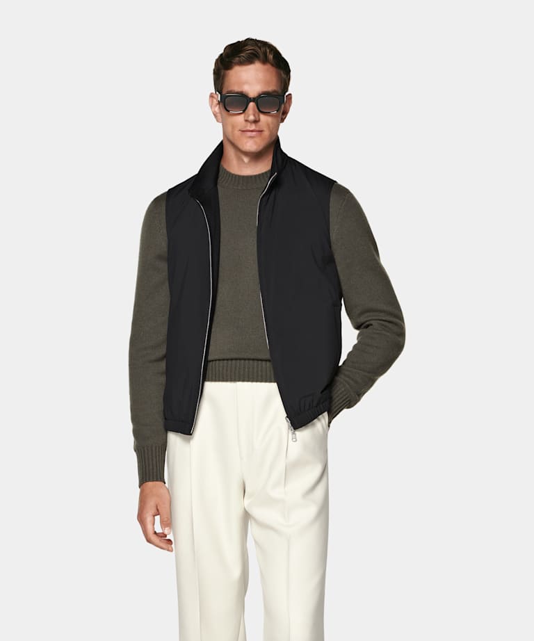 Black Reversible Light Padded Zip Vest